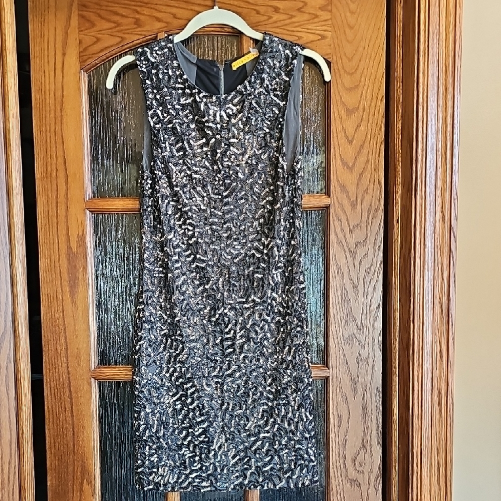 Alice + Olivia Black and Silver Sequin Mini Dress